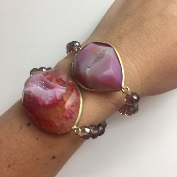 Anthropologie Geode agate pink fuchsia bracelet - Picture 3 of 5